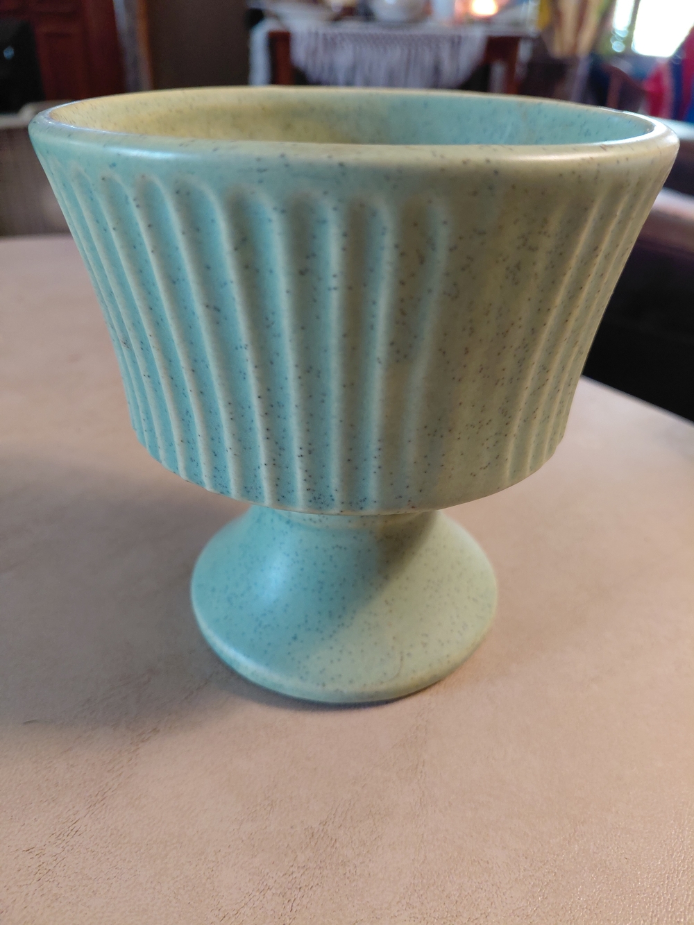 Speckled Aqua Ceramic Pedestal Bowl